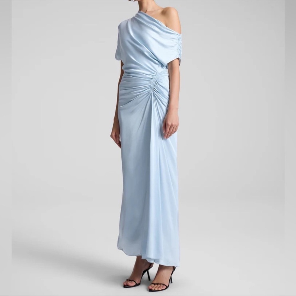 A.L.C. Pale Blue One-Shoulder Ruched Maxi Dress - Picture 2 of 14